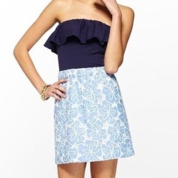 Lilly Pulitzer Dresses & Skirts - Lilly Pulitzer Athens Tide Blue Hollar For A Dollar Strapless Chambray Dress